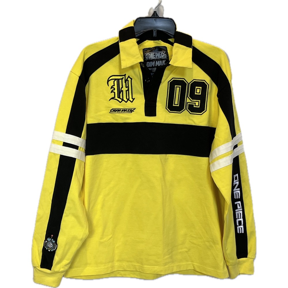 Steve Aoki Dim Mak x One Piece Long Sleeve Rugby Shirt Yellow Black Mens Anime